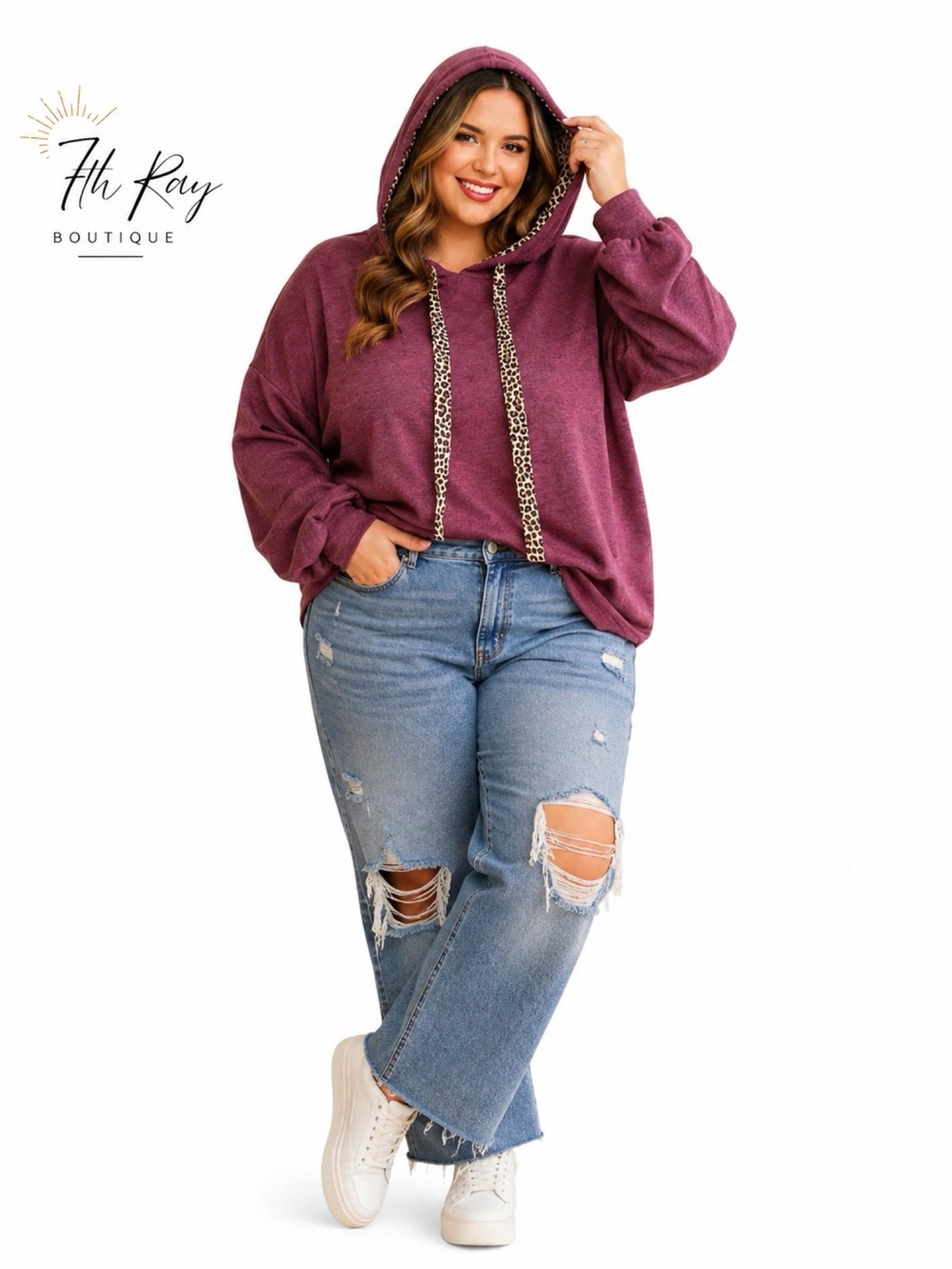 7TH RAY Boutique Purple Cheetah Print Hooded Sweatshirt
